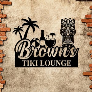 Cartello Tiki Lounge personalizzato con luce LED, cartello in metallo personalizzato Tiki Bar e Pool Oasis, perfetto per l'arredamento del patio e del cortile