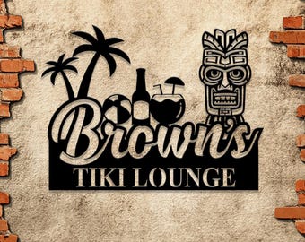 Personalisiertes Tiki Lounge Schild mit LED-Licht, individuelles Tiki Bar & Pool Oasis Metallschild, perfekt für Terrassendekor und Hinterhofschilddekor
