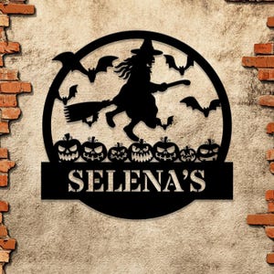 Custom Witch Metal Sign For Halloween, Personalized Name, Halloween Metal Wall Art, Halloween Door Metal Sign, Witch Wall Decor Housewarming