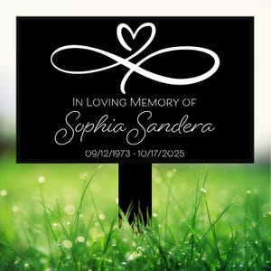 Custom Memorial Garden Plaque: In Loving Memory Yard Sign. Personalized metal grave marker with heart symbol. Ideal gift!