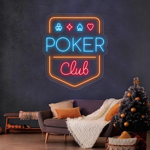 Placa de neon para clube de pôquer com naipes de cartas - Sala de jogos de cassino LED Arte de parede Decoração de bar Caverna do homem Luz de baralho