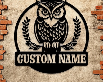 Custom Owl Metal Sign: Personalized Owl Monogram, Outdoor & Garden Decor, Perfect Gift for Mom, Unique Owl Lover’s Gift, Durable, Stylish