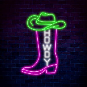 Western Cowboy Boot Neon Sign, Custom Howdy LED Light, Rustic Country Bar Wall Decor, Personalized Neon Art for Western Theme