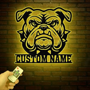 Personalized Bulldog Metal Wall Art LED Light, Custom Dog Name Sign, Dog Lover Home Decor, Pet Wall Art, Gift for Dog Owners