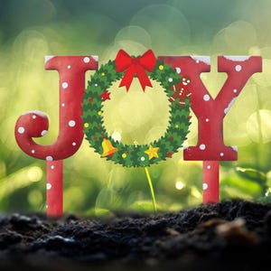 Estaca metálica para jardín &quot;Alegría&quot;: Perfecta para la decoración navideña exterior, esta señal festiva le da un toque festivo a tu patio. El regalo ideal para compartir alegría.