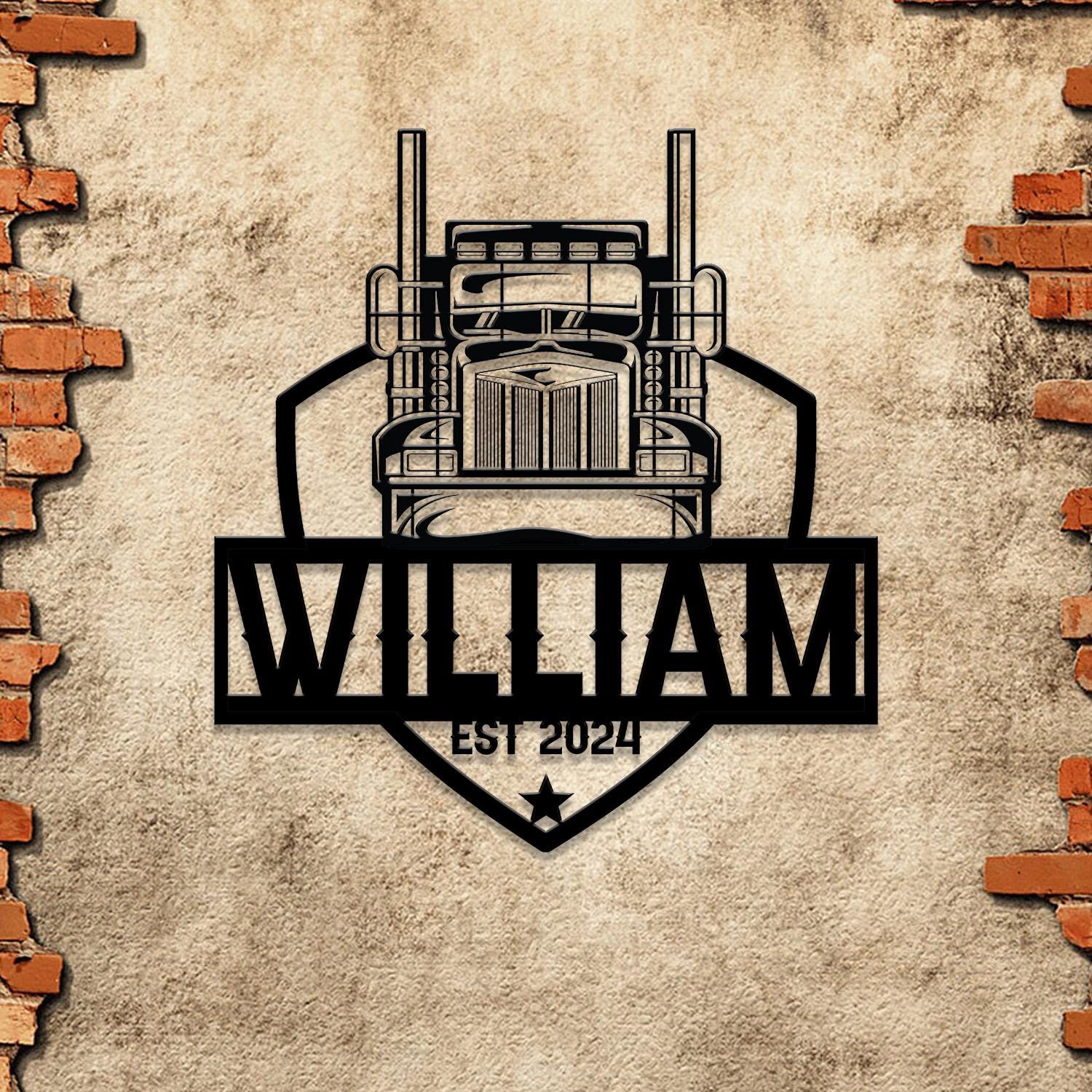 Truck Driver Metal Sign, Personalized Family Name Metal Sign, Outdoor Door Decor, Truck Wall Art, Housewarming Gift, Gift for Him