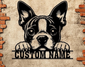 Custom LED Boston Terrier Sign: Personalized family name gift for dog lovers. Perfect for dog moms, adding a unique, warm touch to any decor