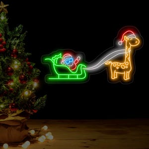 Santa Claus & Giraffe Neon Sign, Christmas Led Sign, Santa Led Light, Merry Christmas Neon Light, Christmas Decoration