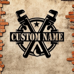 Custom Plumbing Metal Sign with LED Light. Personalized Plumber Monogram. Perfect for Repair Service Garage.
