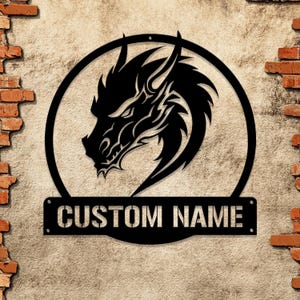 Custom Dragon Metal Art with LED Light: Personalized Dragon Name House Sign. Ideal gift for dragon lovers, perfect for boys&#39; rooms.