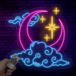 Custom Moon Cloud Star Neon Sign - Handmade LED Art Light, White Vibes Wall Decor, Personalized Neon Light for Home or Bedroom