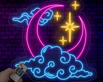 Custom Moon Cloud Star Neon Sign - Handmade LED Art Light, White Vibes Wall Decor, Personalized Neon Light for Home or Bedroom