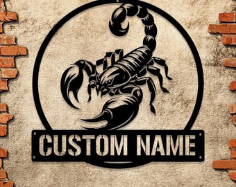 Custom Scorpion Metal Wall Art LED-Licht: Personalisiertes Scorpion Namensschild. Ideales Geschenk für Skorpion Liebhaber, perfekt für Kinderzimmer Dekor.