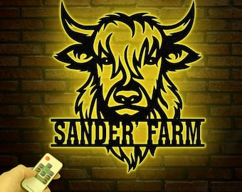 Highland Cow Metal Sign, Custom Highland Cow Wall Art, Personalized Highland Cow Farm Sign, Farmhouse Decor, Ranch Decor, Cow Door Hanger