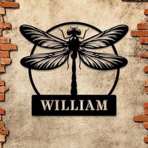 Dragonfly Monogram Metal Sign with LED Lights - Personalized Dragonfly Wall Art, Ideal for Housewarming, Birthdays, or Garden Decor.