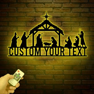 Custom Nativity Scene Metal Sign with Led Lights, Religious Wall Art, Christmas Decorations, Holiday Decor, Holiday Wall Art, Christian Sign