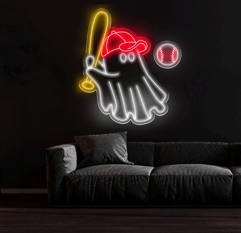 Baseball Ghost Neon Sign - Custom LED Wall Decor, Baseball Fan Gift ...