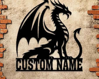 Custom Dragon Metal Sign: LED-lit dragon monogram, perfect for nurseries and rooms. Personalized for unique gifts, housewarming, or decor.