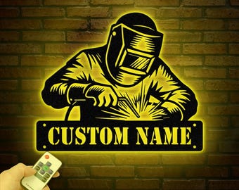 Personalized Welder Metal Sign with Led Light, Custom Mechanic Name Wall Art, Ironworker Sign, Welder Metal Wall Art, Welder Gift