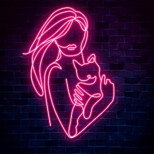 Cat and Woman Neon Sign – Custom Color-Changing LED Wall Art – Perfect for Home, Office, or Café Decor – Unique Gift for Cat Owners