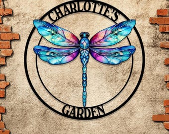 Custom Dragonfly Garden Sign | Personalized Metal Garden Decor, Custom Name Sign, Dragonfly Wall Art - Gift For Gardener