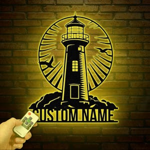 Personalized Lighthouse Metal Sign, Custom Lighthouse Name Sign, Beach House Decor, Harbor Sign, Lighthouse Metal Wall Art, Coastal Decor