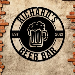 Beer Bar Metal Sign: Personalized Bar Sign. Perfect gift, this custom pub decor adds charm to man caves and home bars.