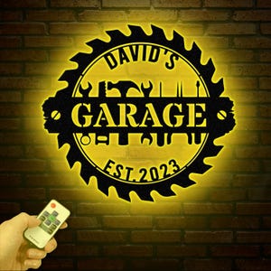 Personalized LED Workshop Sign, Custom Metal Garage Sign, Dad or Grandpa Gift, Papa&#39;s Workshop Wall Art, Christmas Gift for Dad