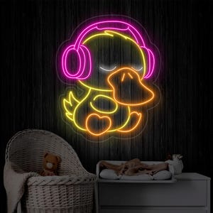 Custom Baby Duck Headphone Neon Sign, LED Music Sign for Kids, Duck Lover Gifts, Duck Farm Art, Personalized Kids Room Decor