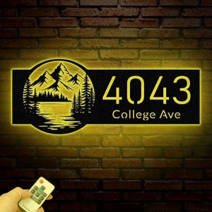Letrero de dirección de bosque de montaña personalizado, letrero de número de casa de metal, placa de dirección personalizada, letrero con nombre de calle, letrero para puerta de entrada, regalo para casa nueva