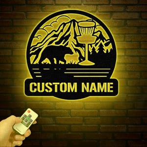 Personalized Disc Golf Metal Sign with LED Lights, Custom Disc Golfer Name Sign, Sports Wall Art, Gift for Dad, Home Decor