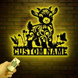 Custom Baby Highland Cow Metal Sign with Led Light, Highland Cow Metal Wall Art, Personalized Floral Highland Cow Farm, Farmhouse Decor