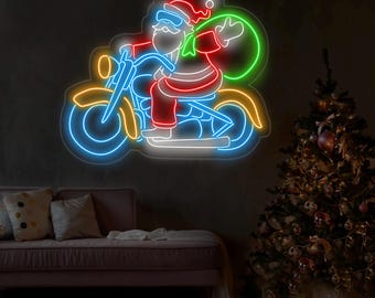 Santa Claus Riding A Motorcycle Neon Sign, Christmas Led Sign