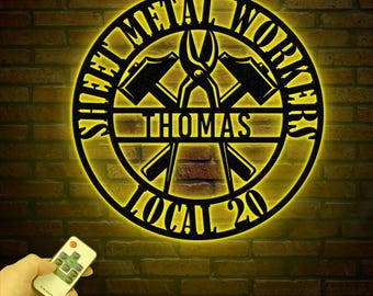 Custom Sheet Metal Workers Wall Art with LED Lights, Personalized Metal Sign Gift for Husband or Dad, Christmas Gift for Sheet Metal Worker