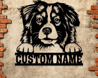 Custom Australian Shepherd Metallschild, Australian Shepherd Familienname Geschenk, Geschenk für Hundeliebhaber, Hunde Monogramm Metallschild, Hundemama Geschenke