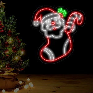 Santa Claus In Stockings  Neon Sign, Christmas Led Sign, Santa Led Light, Merry Christmas Neon Light, Christmas Decoration