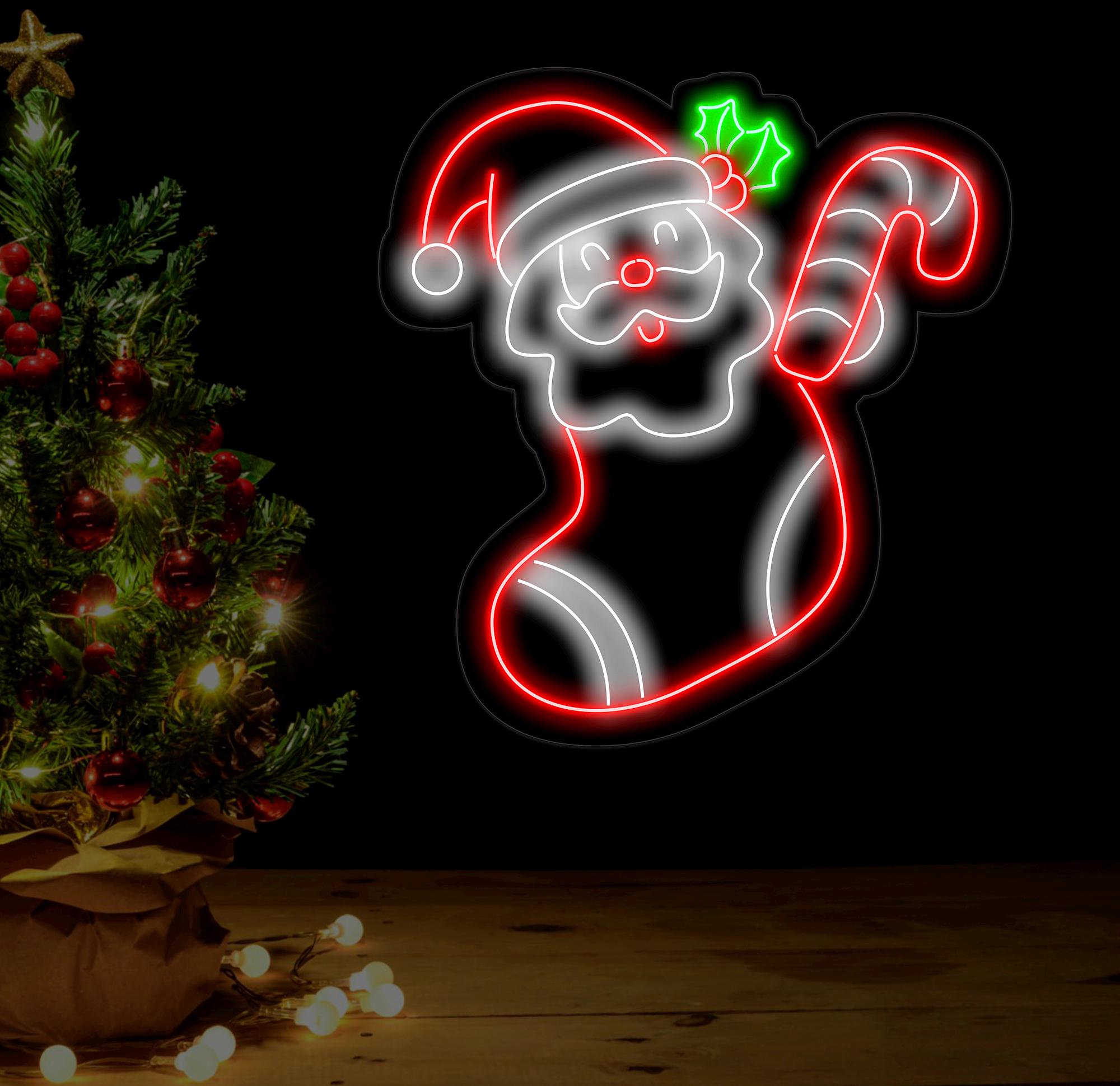 Santa Claus in Stockings Neon Sign, Christmas Led Sign, Santa Led