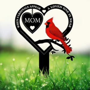 Custom Cardinal Garden Memorial Stake. Personalized Metal Grave Marker. ‘Cardinals Appear’ Design. Ideal Remembrance Stake for Garden Decor.