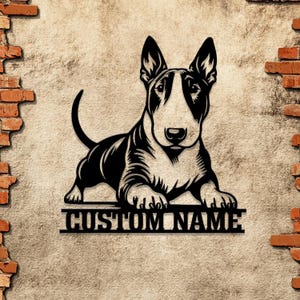 Personalized Bull Terrier Metal Sign with LED Light – Ideal for family name display, dog lovers, and dog moms.