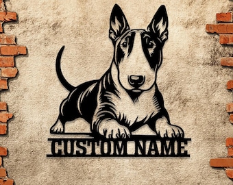 Personalized Bull Terrier Metal Sign with LED Light – Ideal for family name display, dog lovers, and dog moms.