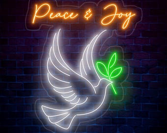 Peace And Joy Neon Sign, Dove Led Sign, Dove Bird Neon Light, Peace & Joy Dove Led Light, Quote Room Wall Art, Dove Bird Home Wall Decor