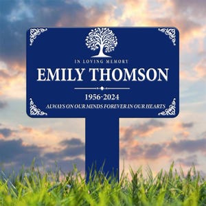 Marcador de tumba &quot;En memoria de un ser querido&quot;: placa conmemorativa personalizada para exteriores con nombre y fechas, ideal para jardín o cementerio.