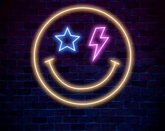 Smiley Face Neon Sign, Cute Smiley Face Neon Sign, Kids Room Party Decor, LED Neon Light Sign for College Dorm,Living Room Wall Art
