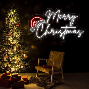 Santa Hat Merry Christmas Neon Sign, Merry Christmas Led Sign, Christmas Neon Light, Christmas Quote Wall Art, Christmas House Wall Decor
