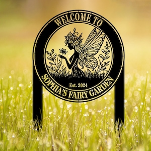 Custom Fairy Metal Garden Sign: Personalized Flower Garden Stake, Outdoor Yard Decor, Metal Fairy Art, Ideal Gardener Gift