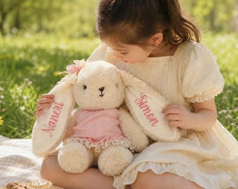Peluche coniglietto personalizzato: ricamo del nome personalizzato, morbido e coccoloso (25-30 cm)