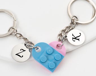 Personalized Initial Heart Keychain: Rainbow Color Stainless Steel Charm