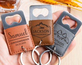 Personalized Leather Keychain Bottle Opener: Engraved Sleek Gift