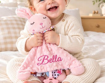 Personalized Baby Lovely Blanket, Custom Name Security Blanket, Baby Shower Gift, Lovey Animal Blanket, Baby Toy Gothic, Baby comforter