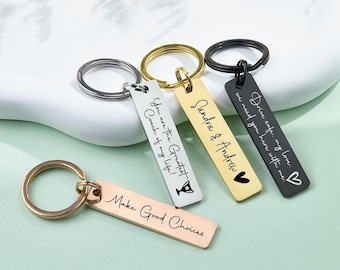 Engraved Stainless Steel Rectangle Keychain,Personalized Keychain,Couple Gift,Drive Safe I Love You,Custom Be Safe Keychain for Men/Women